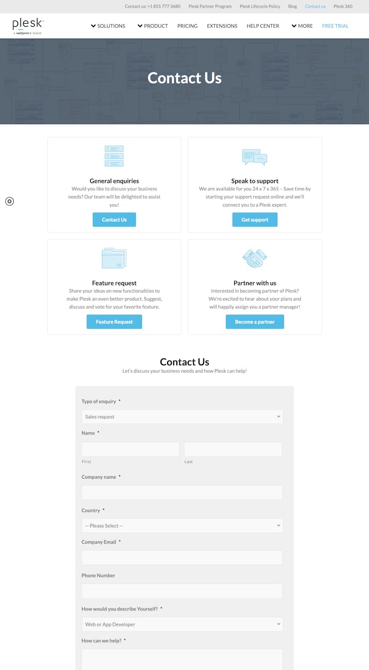 Contact Page: Plesk
