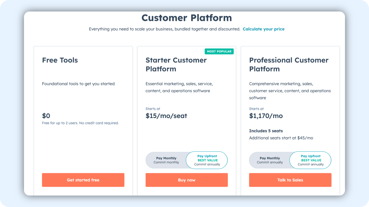 Free Live Chat - HubSpot Pricing