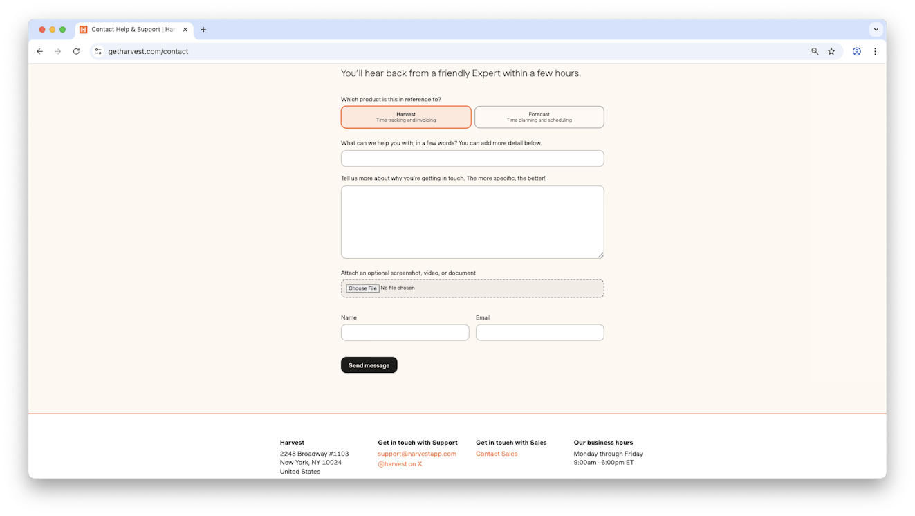 Contact Us Examples - Harvest