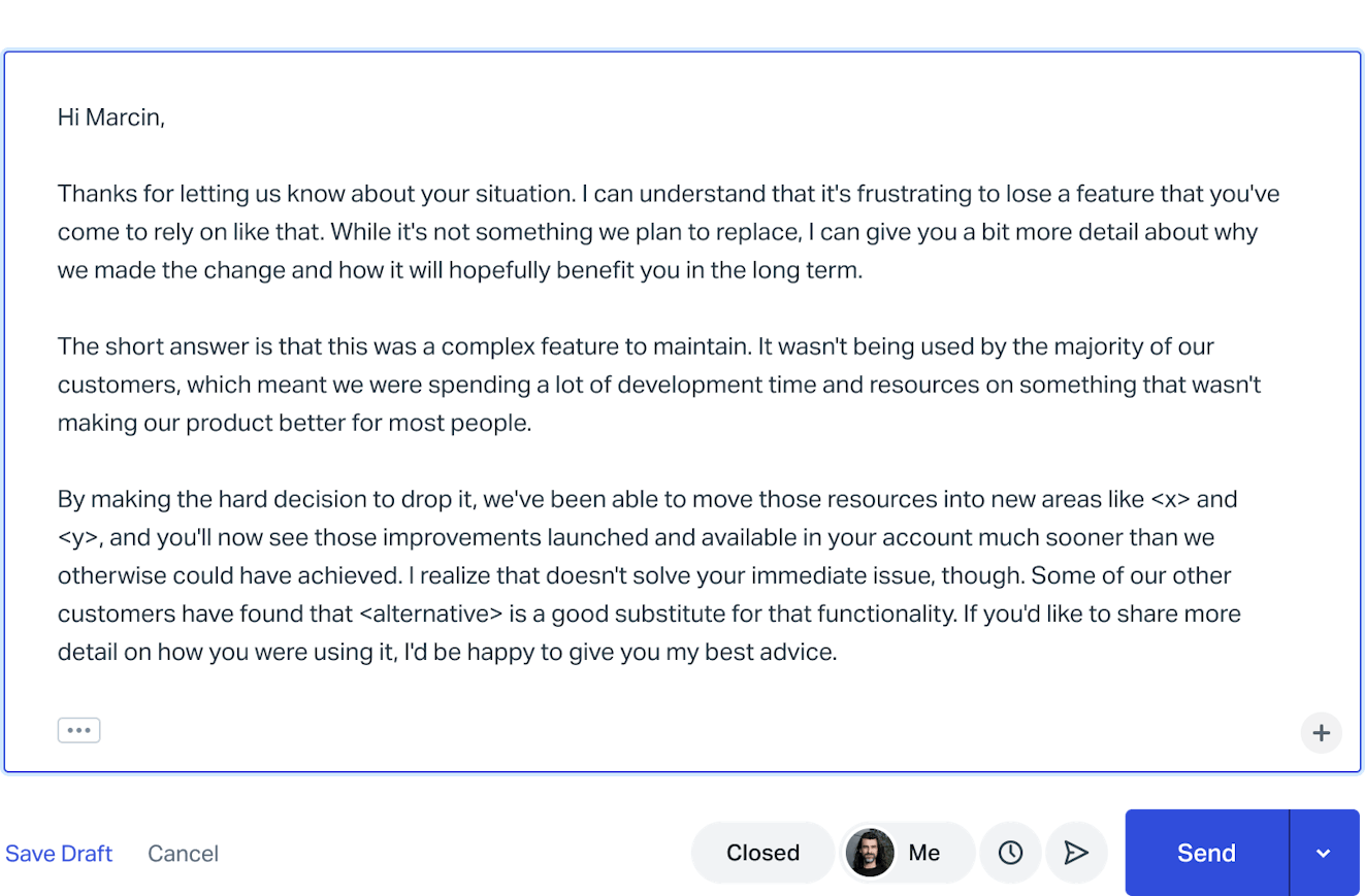 Help Scout customer response (Marcin)
