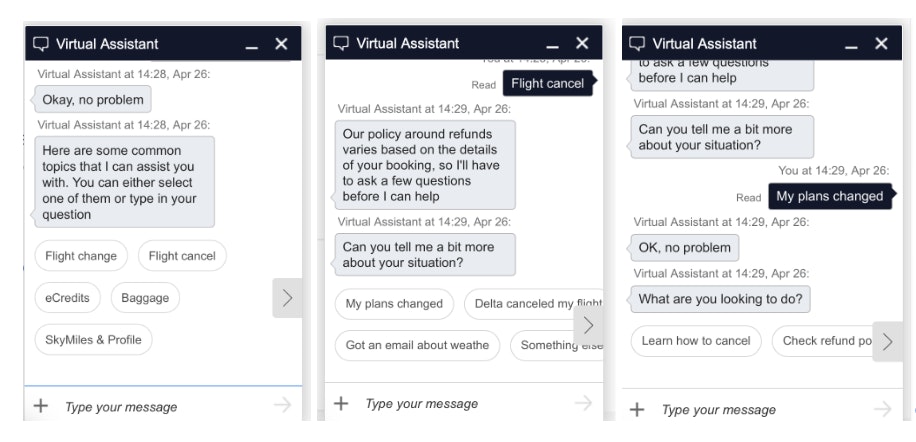 Chatbot vs Conversational AI - Delta's virtual agent