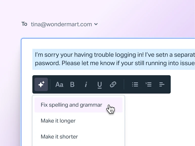AI Features — Feature Grid — Inbox Assistant — Make fast adjustments