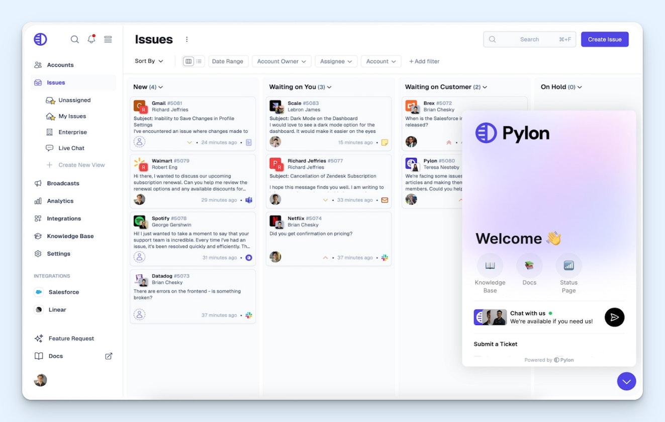 SaaS Help Desk - Pylon Product Screenshot