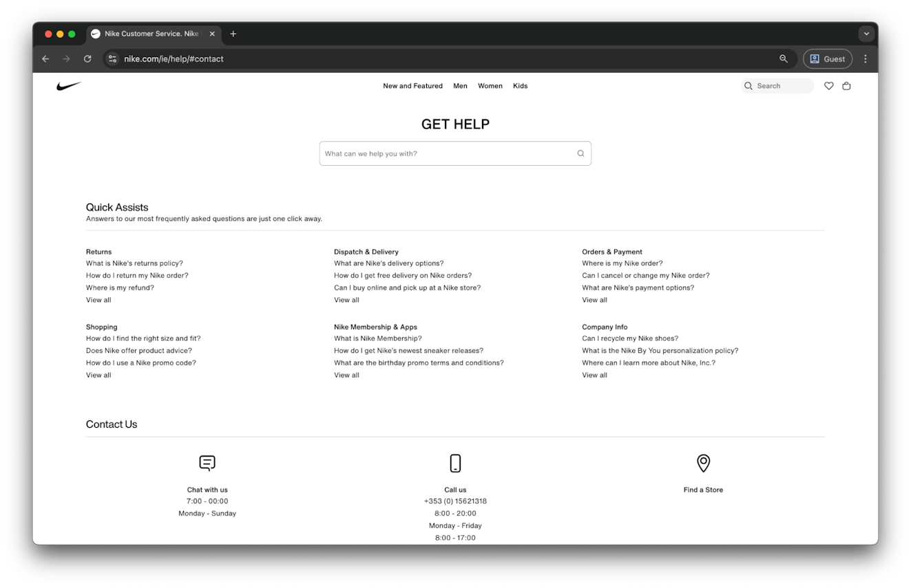 Contact Us Examples - Nike