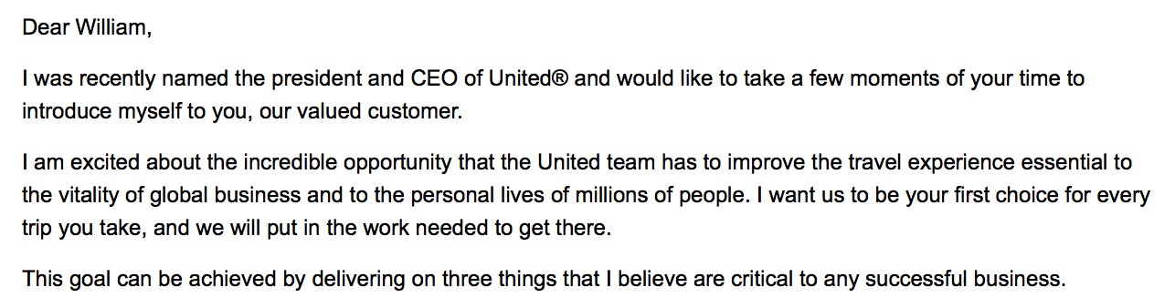 Email from United CEO