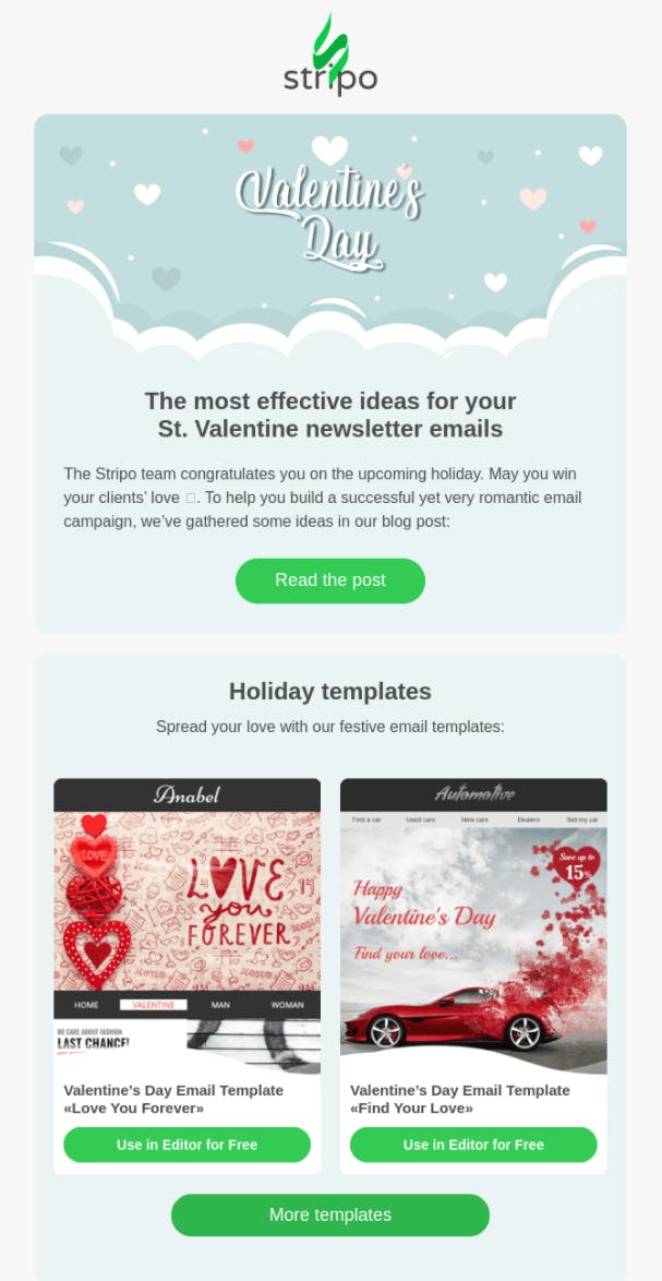 example valentine's day email from stripo