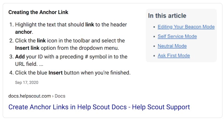 a list featured snippet in google's search results