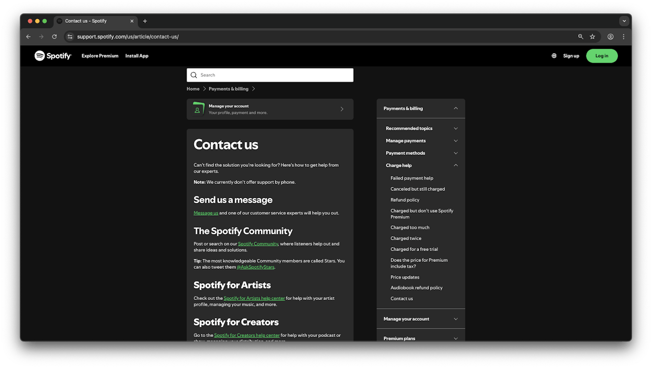 Contact Us Examples - Spotify