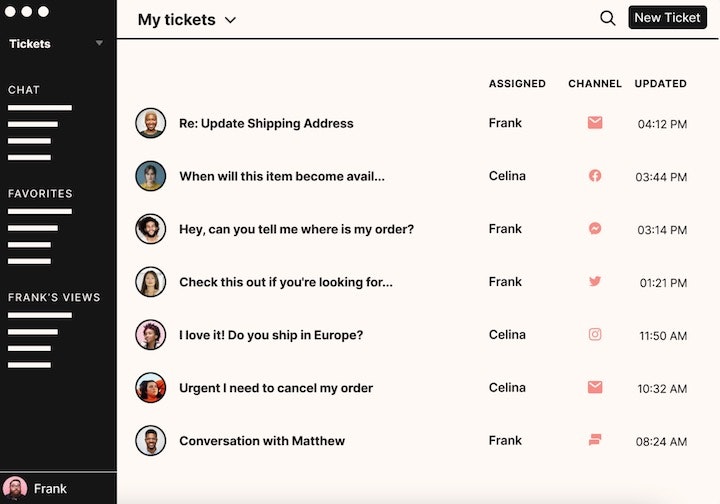 screenshot of gorgias' customer service software