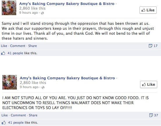 Facebook posts from Amy's Baking Company