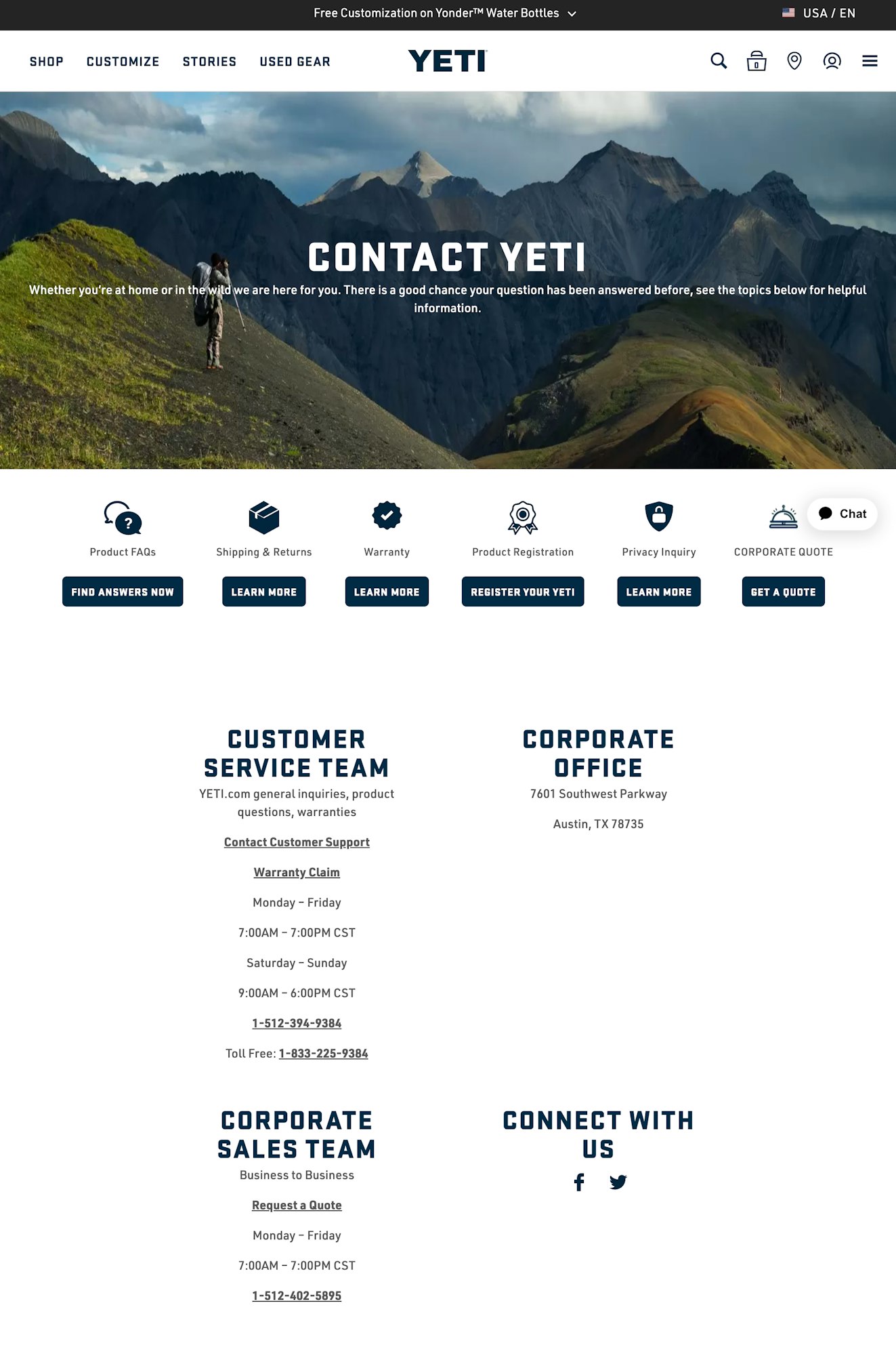 Contact Page: YETI