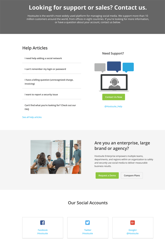 Hootsuite support page