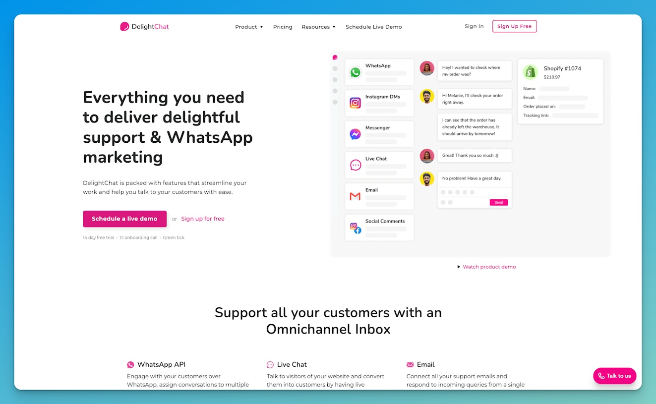 Shopify CS Apps - DelightChat Product Screenshot