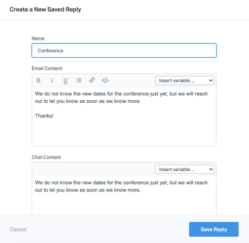Create a new saved reply