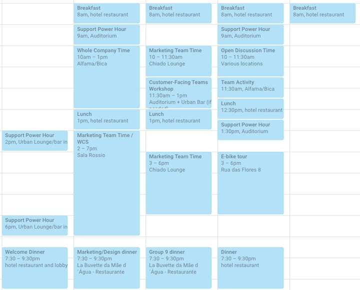 Retreat Schedule in Google Calendar