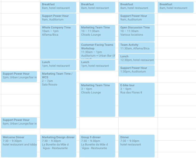 Retreat Schedule in Google Calendar