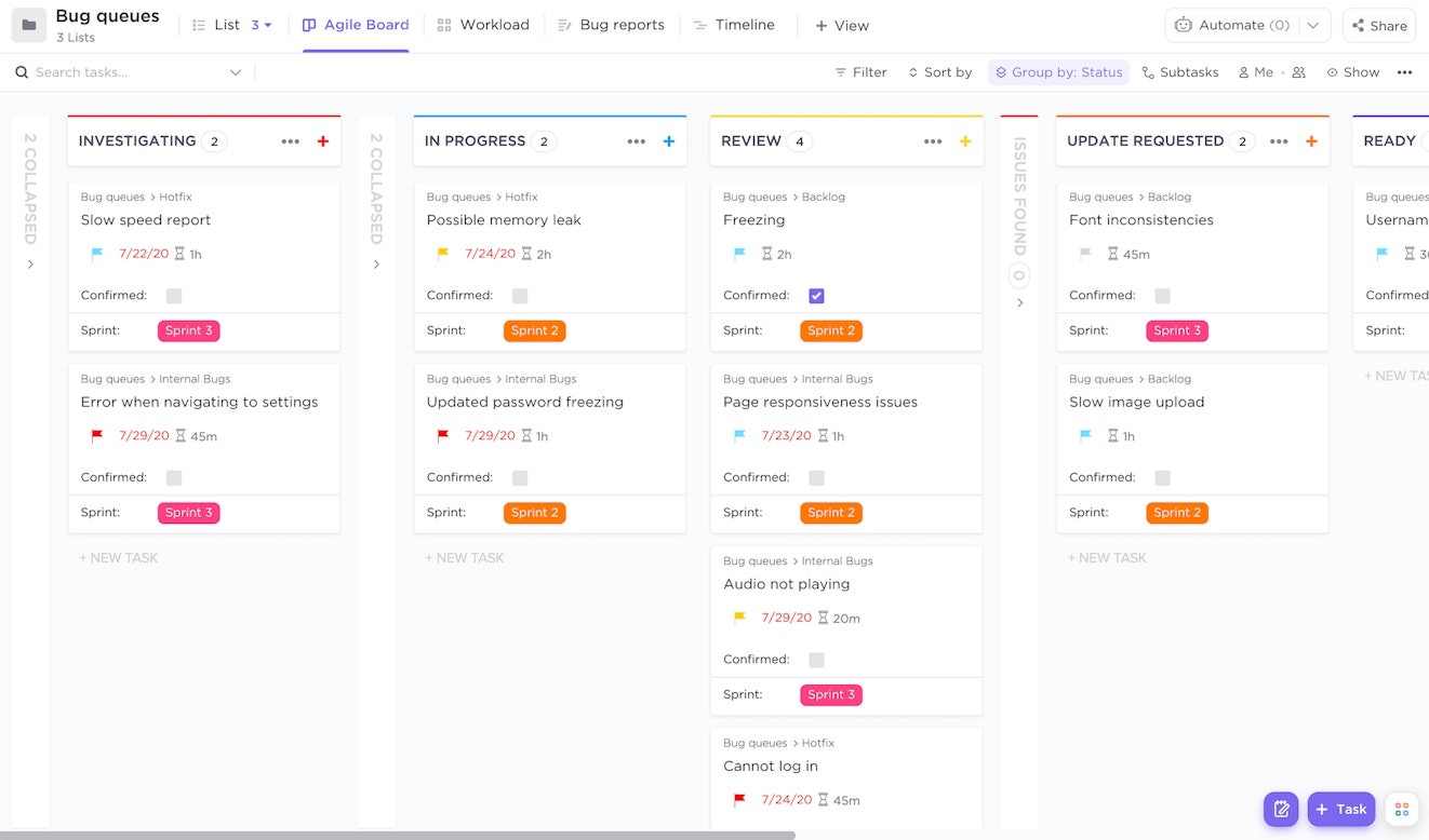 Product Screenshot: ClickUp (bug tracking)