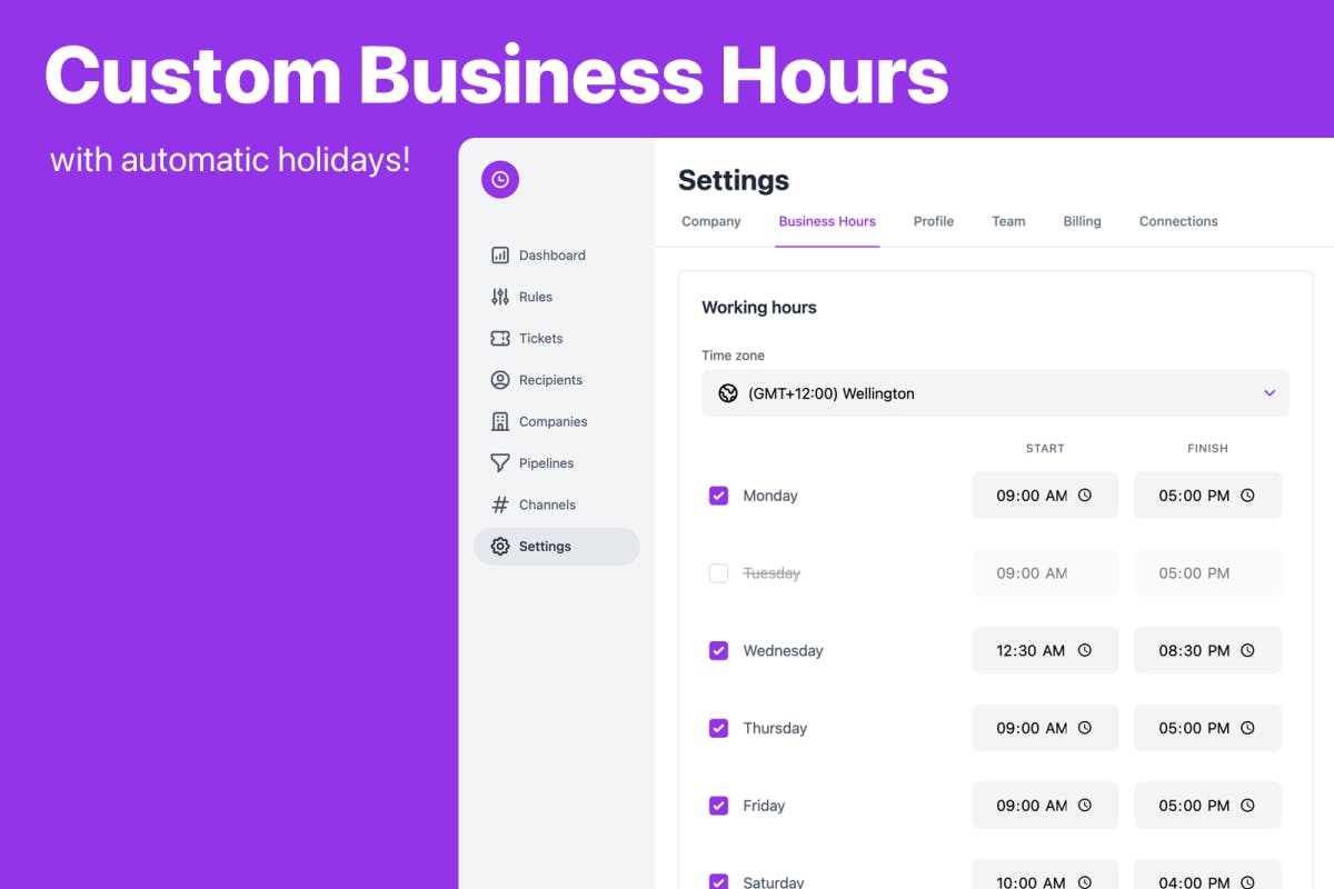 custom business hours