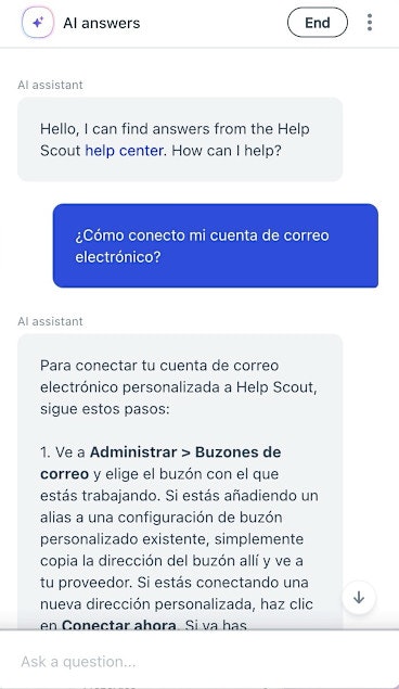 Help Scout Screenshots: AI answers spanish