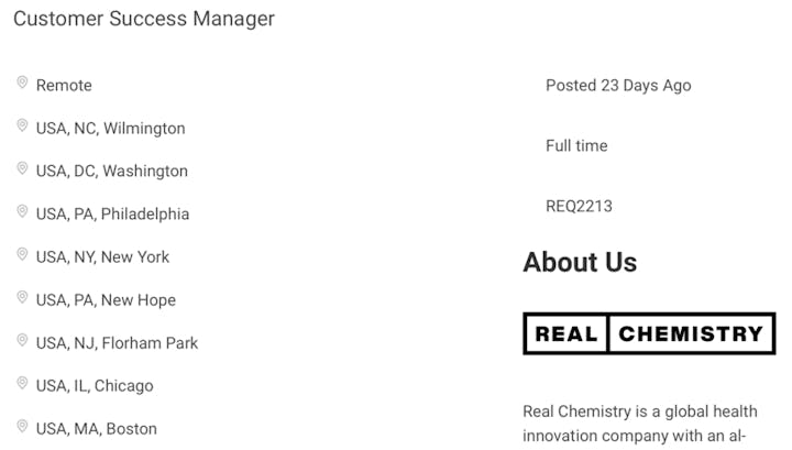 real chemistry customer success specialist job description
