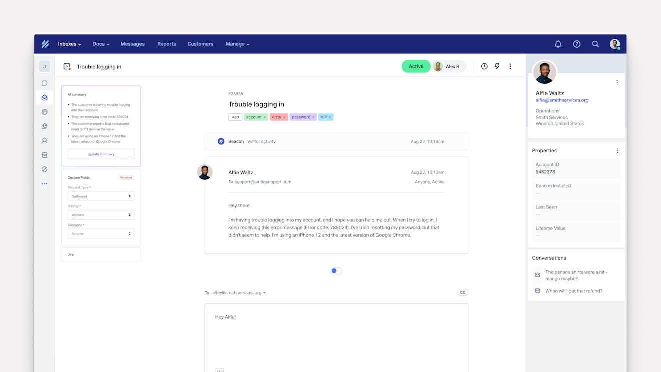 medialibrary Help Scout Screenshot: AI summarize (in convo)