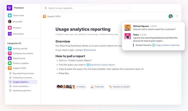 Product Screenshot: Tettra