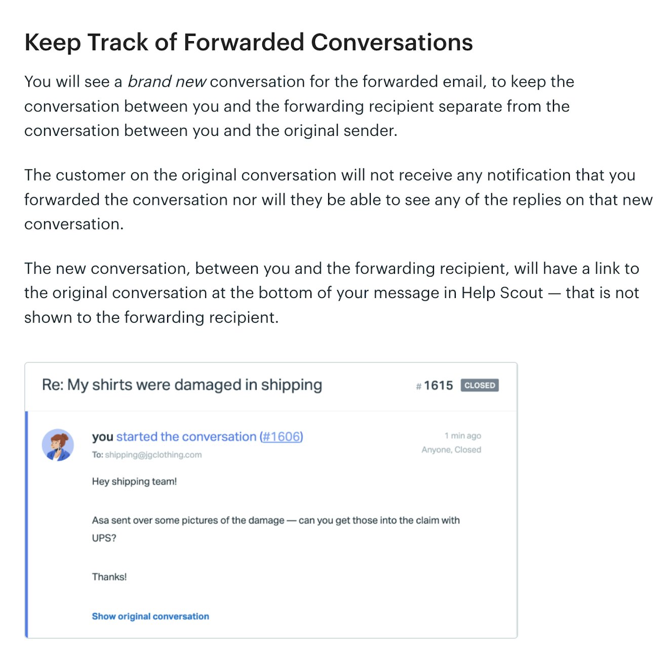 help scout docs tracking forwarded convos