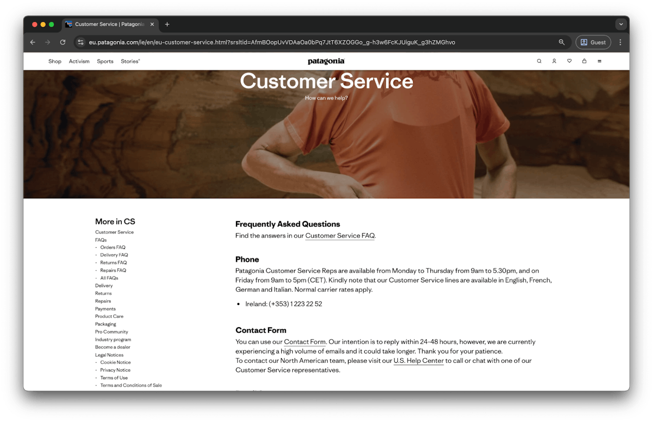 Contact Us Examples - Patagonia