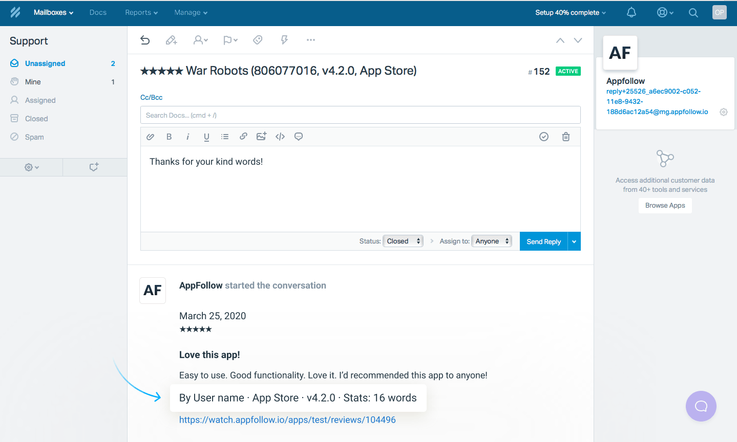 AppFollow - Example of AppFollow with Help Scout Integration