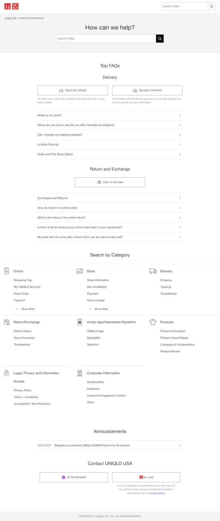 Uniqlo FAQs - FAQ examples