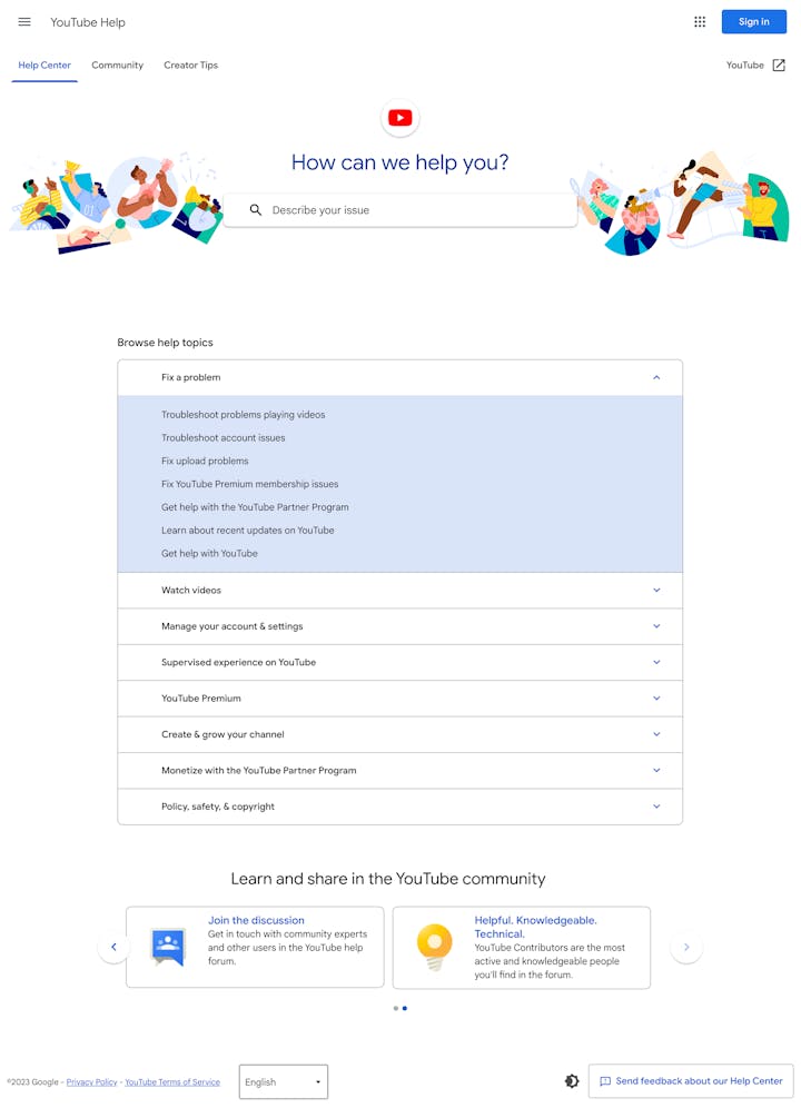 YouTube Help Center - FAQ examples