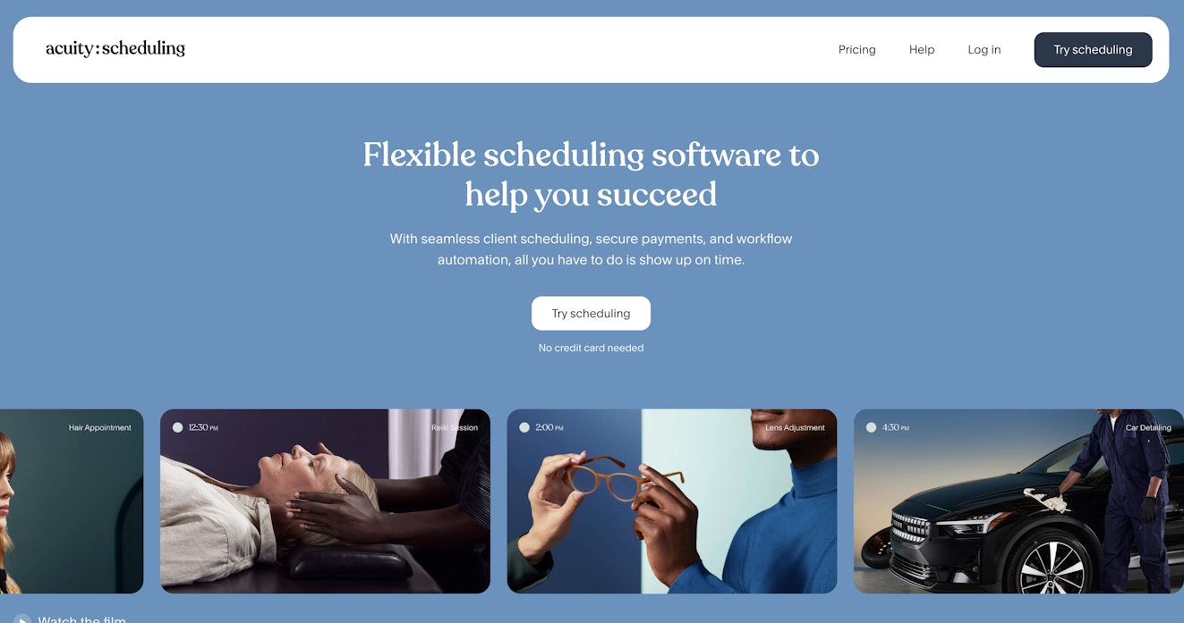Product Screenshot: Acuity (homepage)