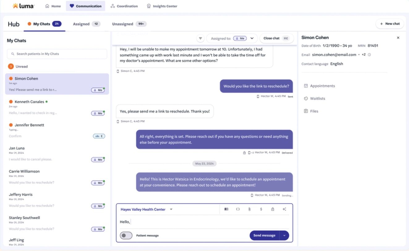 Medical CS Software - Luma Health Screenshot