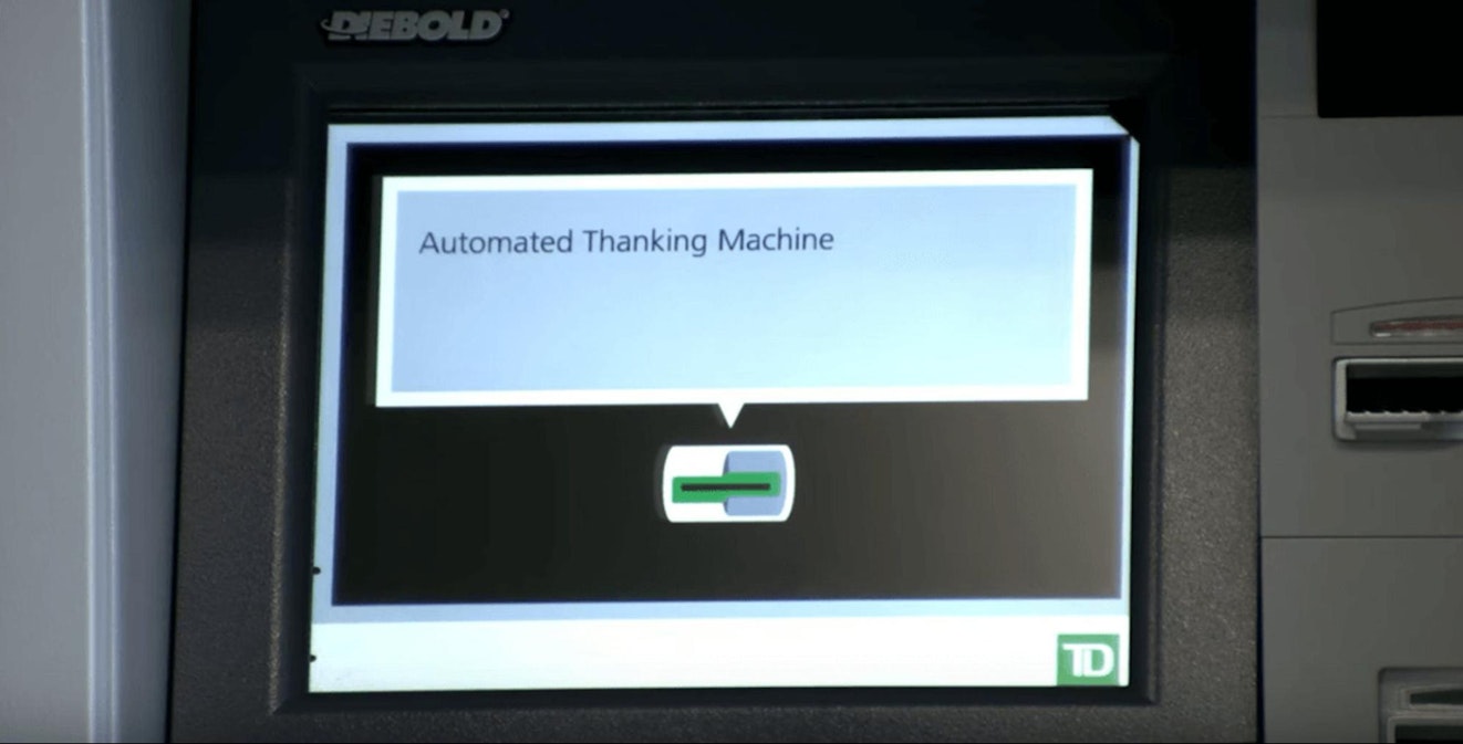 a picture of TD Bank's automated thanking machines