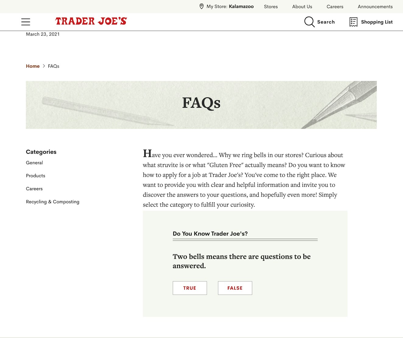 Trader Joe's FAQs - FAQ examples