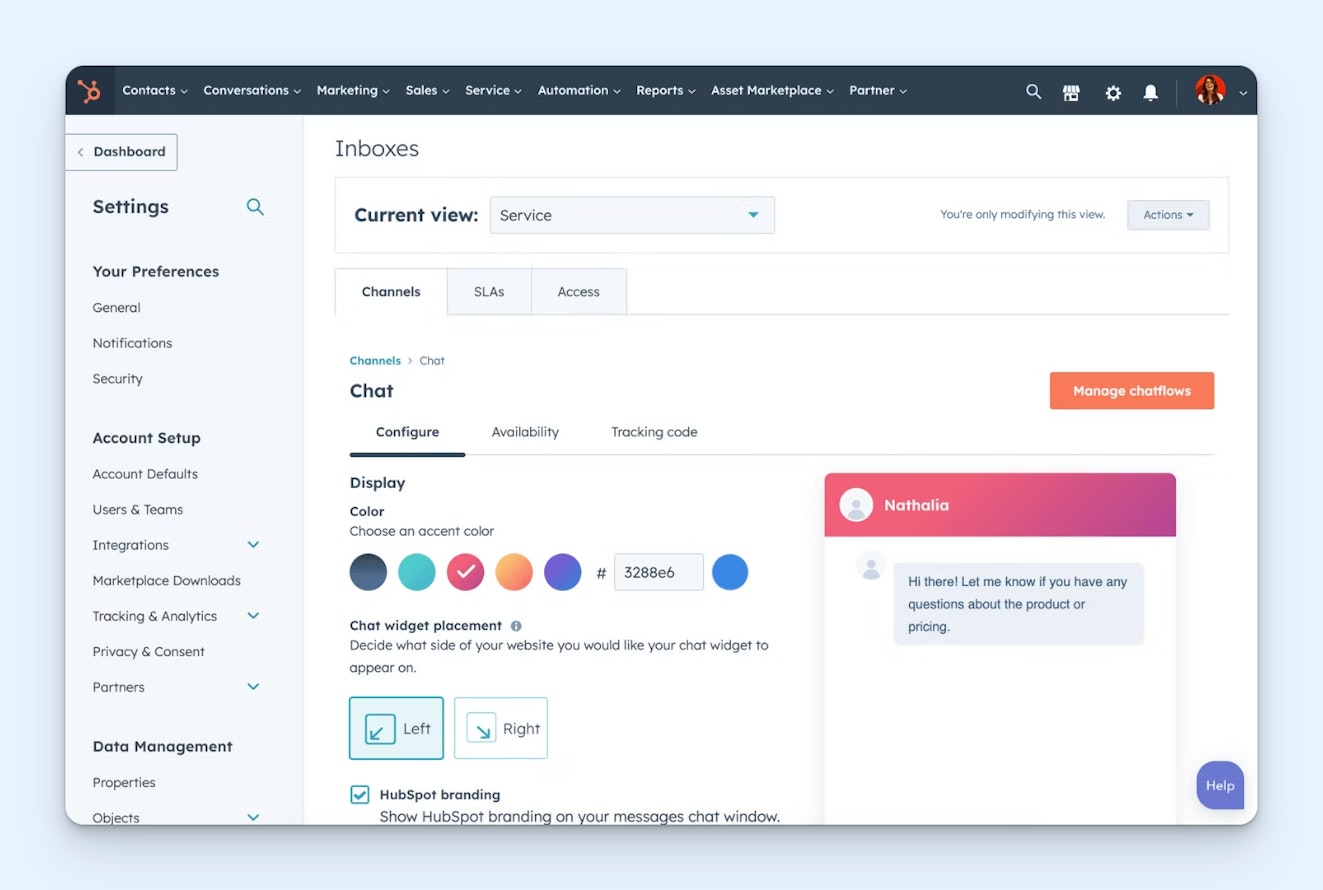 Free Live Chat Software - HubSpot Product Screenshot