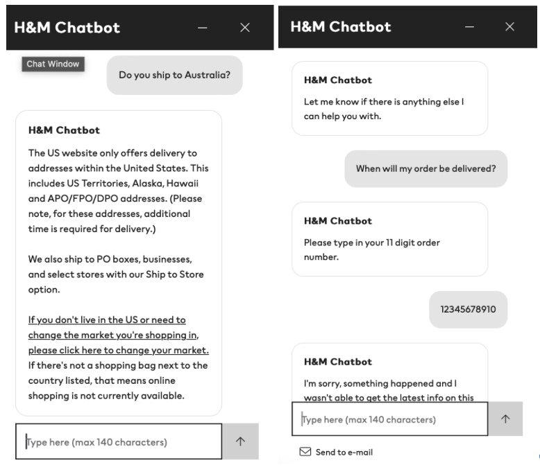 Chatbot vs. Conversational AI - H&M's chatbot