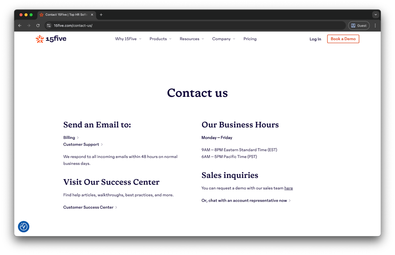 Contact Us Examples - 15Five