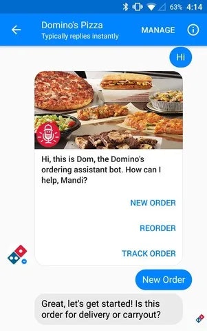 Product Screenshot: Domino's Chatbot