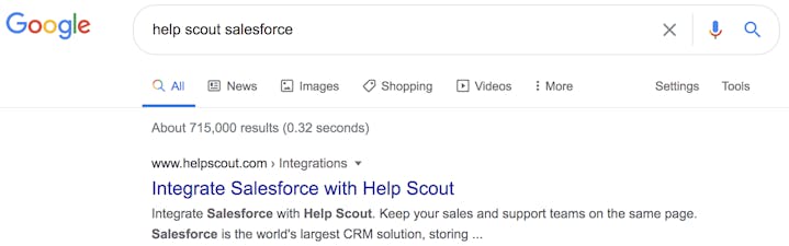screenshot of a google search result title and description