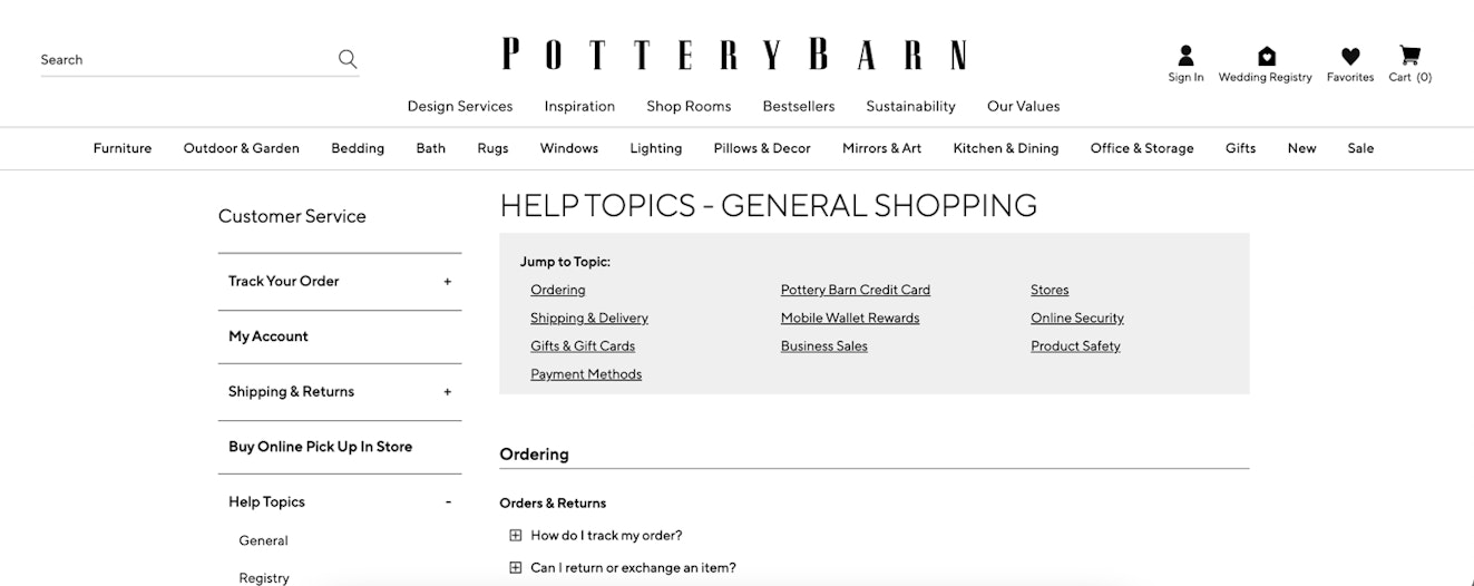 pottery barn knowledge base example