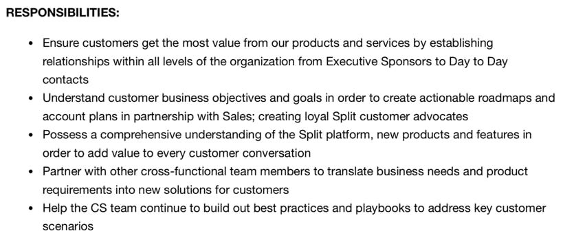 split customer success specialist job description