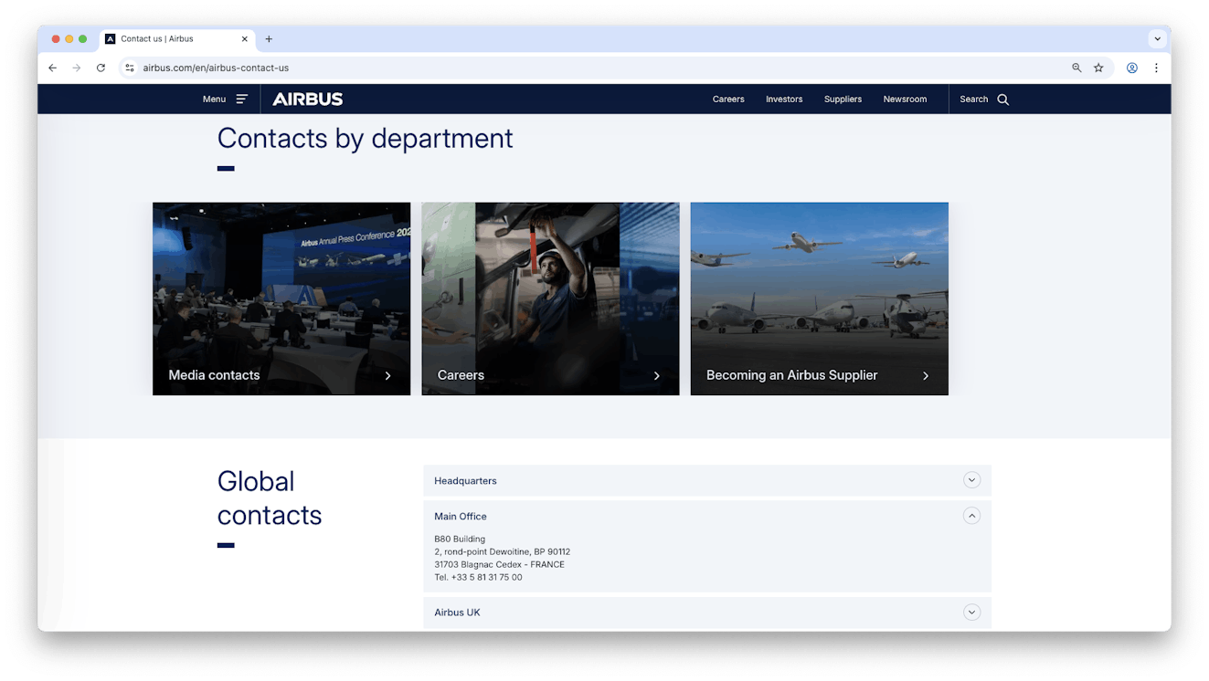 Contact Us Examples - Airbus