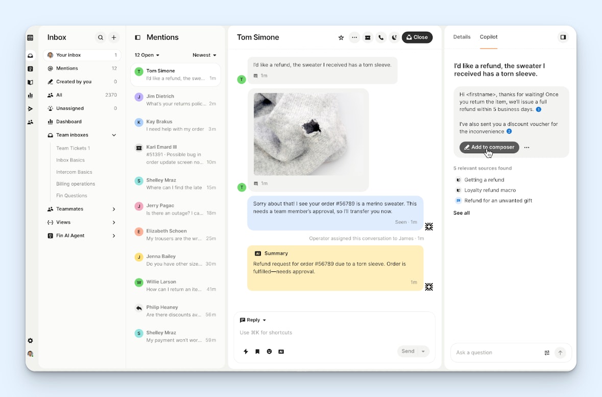 Zoho Desk Alternatives - Intercom Product Screenshot