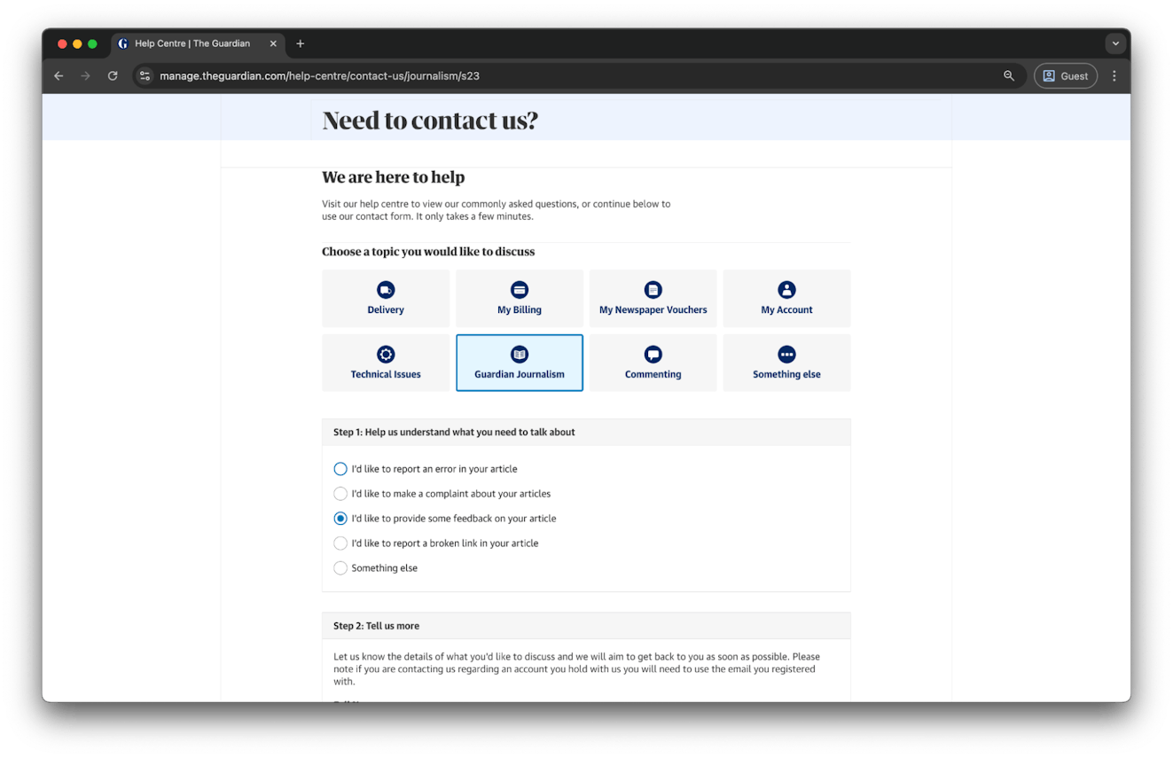Contact Us Examples - The Guardian